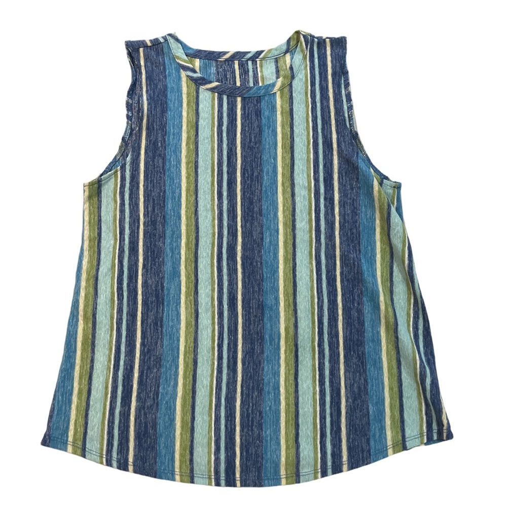 Cotton Blend Striped Blue and Green Women's Tank Top, size Large